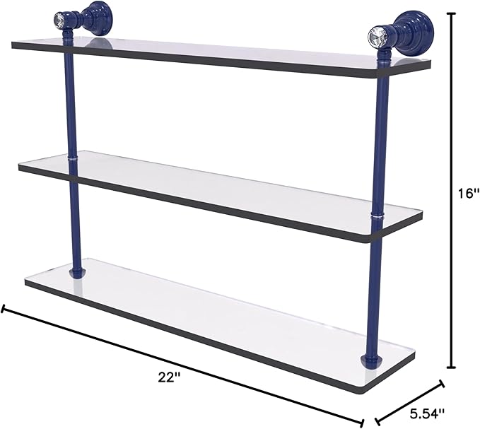 Allied Brass CC-5-22-MBL Carolina Crystal Collection 22 Inch Triple Glass Shelf, Mediterranean Blue