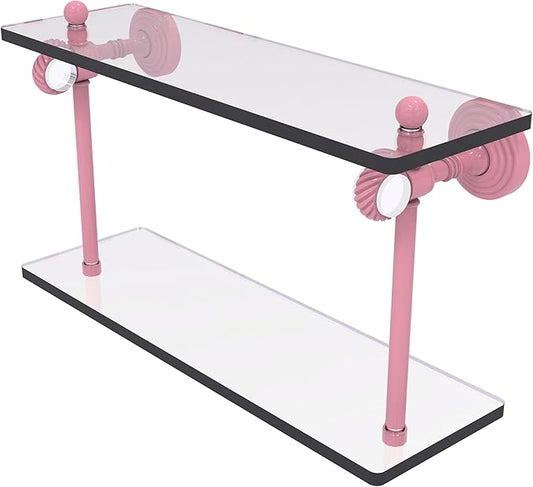 Allied Brass PG-2T-16-PNK Pacific Grove Collection 16 Inch Two Tiered Glass Shelf with Twisted Accents, Pink
