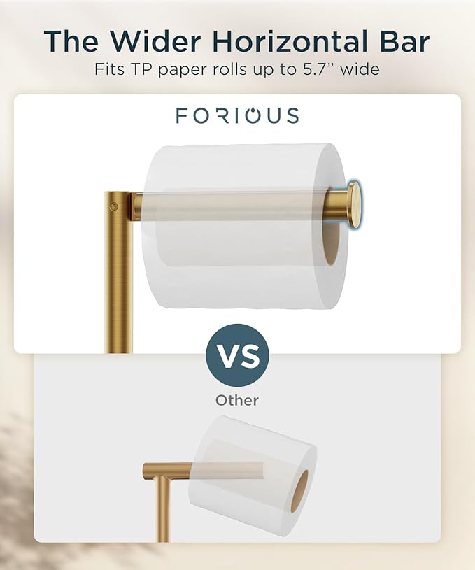 FORIOUS Toilet Paper Holder Stand, Modern Freestanding Tissue Roll Holder for Bathroom, Durable 304 Stainless Steel and Weighted Base Toilet Paper Stand, toilet paper storage for 4 Rolls, Brushed Gold