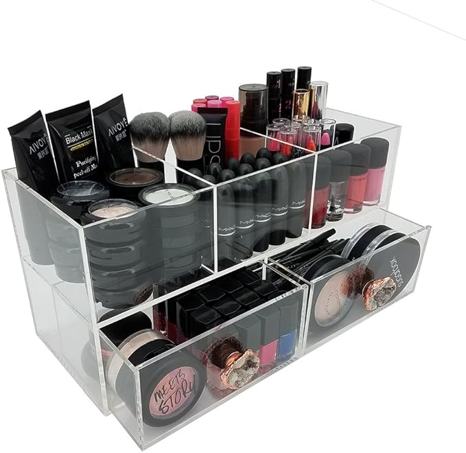 OnDisplay Andrea Deluxe Acrylic Cosmetic/Jewelry Organization Station w/Geode knobs - White/Rose Gold