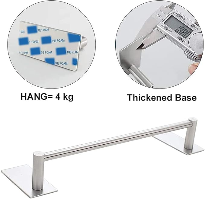 NearMoon Self Adhesive Bathroom Towel Bar- Stainless Steel Bath Wall Shelf Rack Hanging Towel Stick On Sticky Hanger Contemporary Style, NO Drilling (1 Pack, Brushed Nickel, 16-Inch Towel Rack)