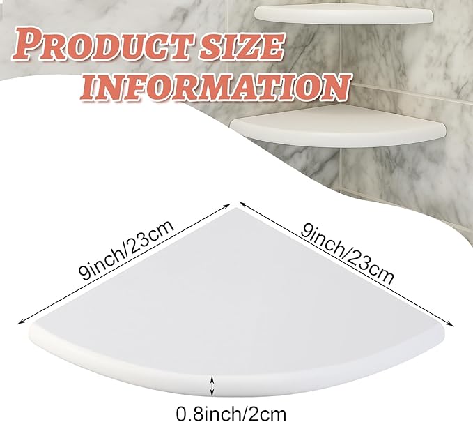 Chunful 2 Pcs White Marble Corner Shower Shelf for Bathroom 9 x 9 Inch Wall Mounted Both Sides Polished Marble Corner Shelves Shower Caddy for Bathroom Wall(Classic)