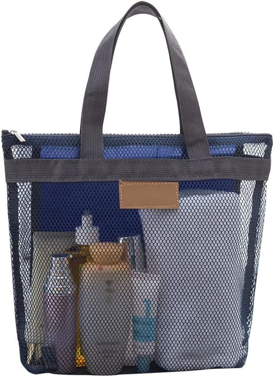 Mesh Shower Caddy Bag, Quick Dry Portable Tote Bag with Zipper and Inner Pocket, Lightweight Bath Organizer for College Dorm Bathroom, Swimming, Gym, Beach, Travel (Navy)