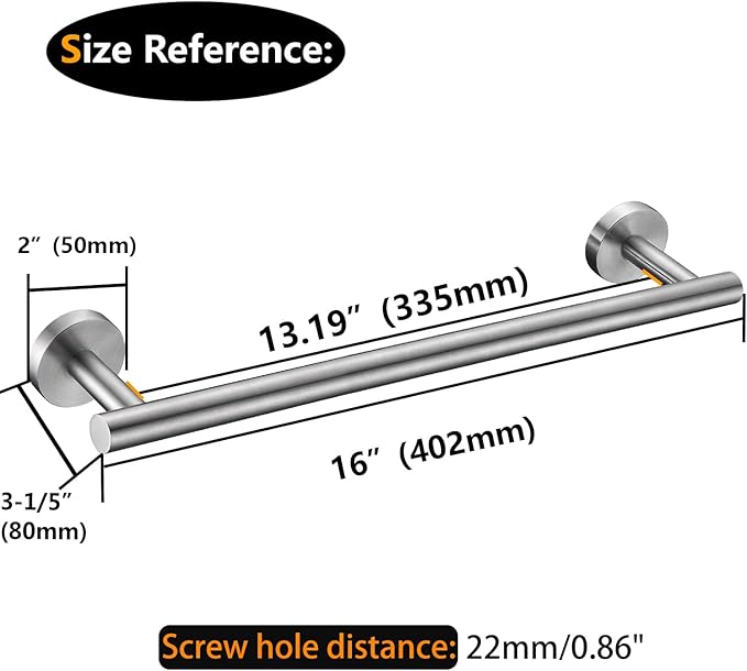 Nolimas Brushed Nickel Bath Towel Bar Single Bars Towel Rack Rod Classic Wall Mounted Stainless Steel Bathroom Toilet Kitchen Towel Bar Towel Shelf Single Layer,16inch-2 Pack