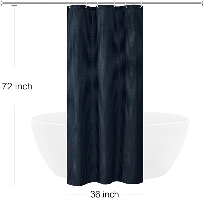 Gibelle Small Stall Shower Curtain 36 x 72, 230GSM Narrow Half Waffle Weave Textured Fabric Shower Curtain for Bathroom, Water Repellent, Machine Washable, Navy Blue