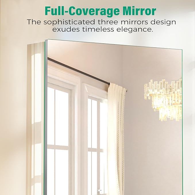 20 x 26 in Medicine Cabinet Mirror,Bathroom Mirror Cabinet with Adjustable Shelves,Aluminum Silver Medicine Cabinets for Bathroom,Recessed or Wall Mounted Medicine Cabinets（Assembly Required