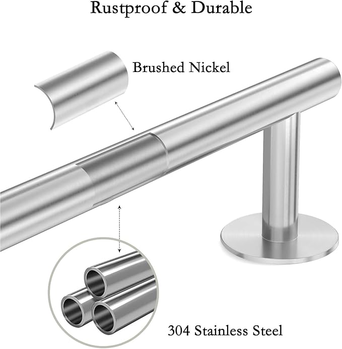 16 Inch Brushed Nickel Towel Bar - Self Adhesive No Drill Bathroom Towel Rack, 304 Stainless Steel Wall Mount Towel Holder by AcGlbauric Bathroom wall Mounted, Bath Towel Bar for Hardware Accessories