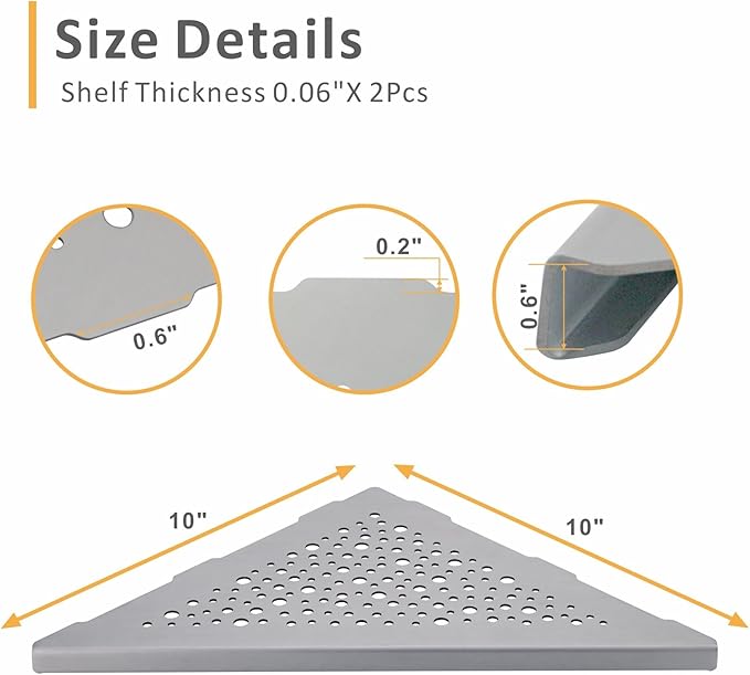 WELLUP Brushed Nickel 10’’ Corner Shower Shelf Bathroom Shower Shelves, 2 Pack Triangular 304 Stainless Steel Shower Corner Shelf for Tiled Walls, No Drilling