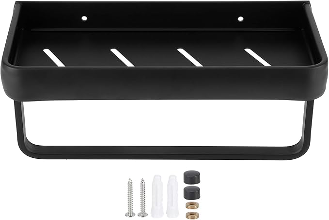 30cm Bathroom Shelf, Wall Mounted Storage Rack, Aluminum Material, with Heightened Fence Design, Ideal for Home Bathrooms (Single Layer with Pole)