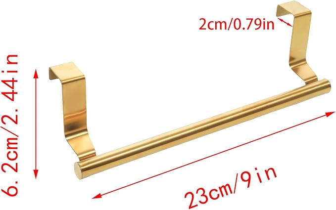 2 Pack Gold Towel Holder, 9 Inch Stainless Steel Towel Holders, Kitchen Towel Rack, Over Cabinet Door Towel Bar, Suitable for Universal Installation in Kitchens and Bathrooms(Small)