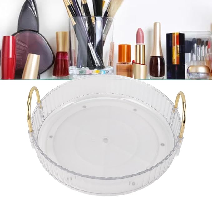 Makeup Perfume Organizer Tray,Turntable Organizer,360 Rotating Makeup Organizer with Dual Handles Makeup Brush Lip Gloss Organizer Case for Bedroom Bathroom (White)
