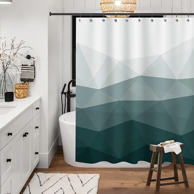 Sunlit Designer Shower Curtain, Popular Shower Curtain, Ombre Dark Green Fabric Shower Curtains for Bathroom Decor, Contemporary Bathroom Curtains, Dark Green