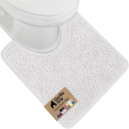 GORILLA GRIP Plush Absorbent Shaggy Chenille Bath Rug Mat for Oval Toilet Base with Rubber Backing, Machine Washable Rugs, Soft Microfiber Contour Mats for Toilets, Bathroom Decor, White