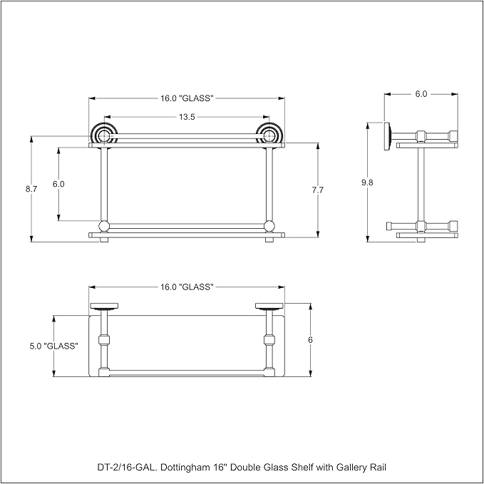 Allied Brass DT-2/16-GAL-ASP Dottingham 16 Inch Double Glass Shelf with Gallery Rail, Autumn Sparkle
