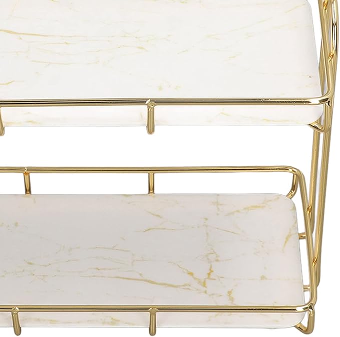 Bathroom Shelves, 2 Tier Bathroom Shelf Countertop Standing Shelf with Partition Cosmetic Storage Rack Holder Gold