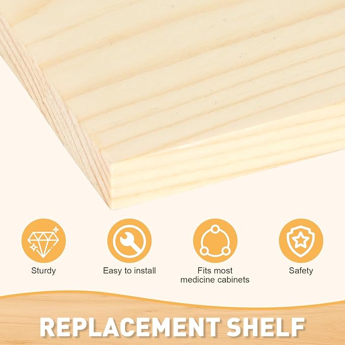 6pcs Medicine Cabinet Shelf Replacement 13inch Wooden Medicine Cabinet Shelves Wooden Bathroom Cabinets Shelves for Living Room Bathroom Kitchen Wall Mounted Medicine Cabinets(Light Brown)