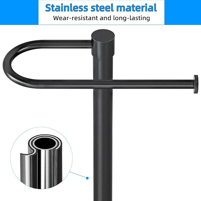 Heavy Duty Towel Holder Stand, Stainless Steel Hand Towel Holder Rack for Bathroom Countertop, Weighted Base C-Shape Free Standing Towel Bar for Bathroom Kitchen Countertop, Matte Black