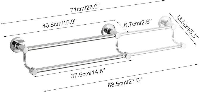 Adjustable Double Towel Racks for Bathroom 15 to 26.5 Inch Towel Bar, Expandable Bright Chrome Double Bath Towel Holder, Wall Mount with Screws Towel Bar Rod