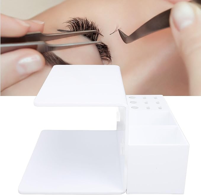 Asixxsix Eyelash Grafting Pillow Stand, Acrylic Eyelash Pillow Rack with Tape Dispenser Cutter, Warm Lash Extension Makeup Tool Display Cabinet Shelves, for Eyelash Salons (White)