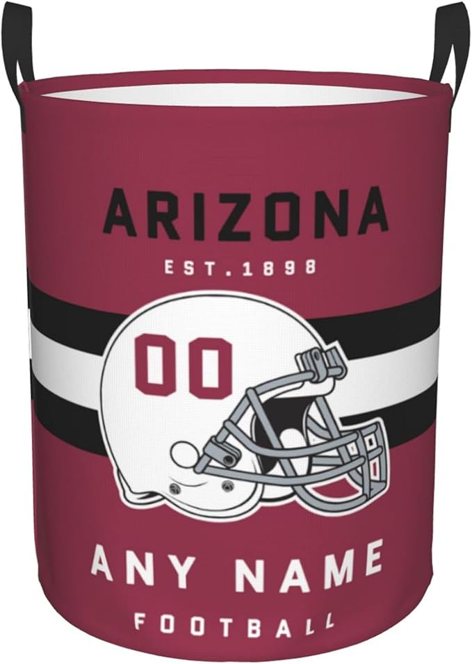 Custom Arizona Laundry Hamper - Personalized Football Style Laundry Basket - Customized Name and Number - Dirty Clothes Hamper Waterproof Large Capacity Hamper for Bedroom Bathroom Living Room