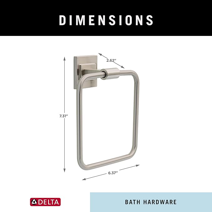 Delta Faucet McLaren (1-Pack) Hand Towel Holder, SpotShield Brushed Nickel, Square Ring for Bathroom or Kitchen Sink, Wall Mounted MCL46-BN