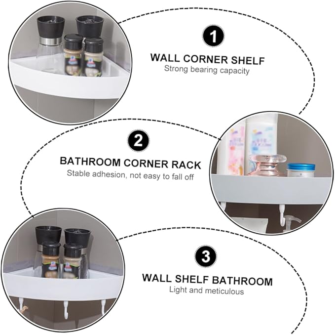 LALAFINA 2pcs Triangular Bathroom Corner Storage Racks Punch Wall Shelf for Toiletries and Drainage Design Grey for Efficient Organization Bathrooms and Kitchens