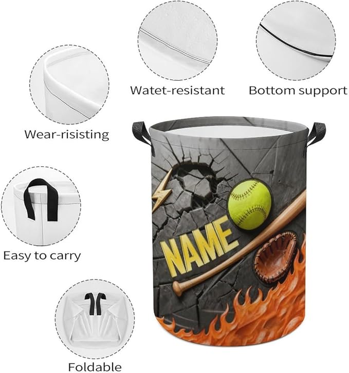 Personalized Softball Laundry Hamper Custom Name Funny Dirty Clothes Laundry Basket Portable Storage Basket For Home Bathroom Family Softball Lovers Xmas Birthday (style 6)