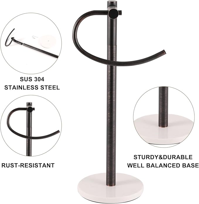 Standing Towel Bar Holder - Free Standing Bathroom Towel Rack Towel Holder with Engineered Stone Base - Countertop Vanity Towel Stand for Hand/Kitchen Towels (Oil-Rubbed Bronze)