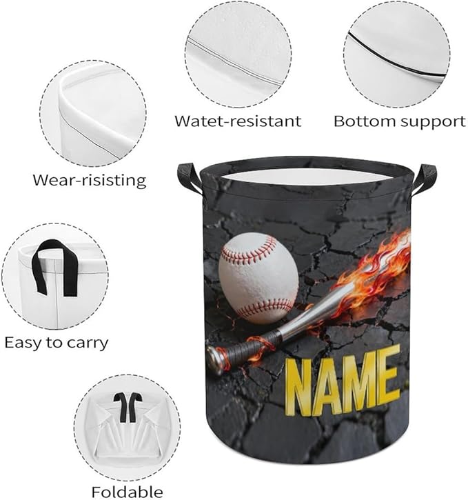 Personalized Baseball Laundry Hamper Custom Name Funny Dirty Clothes Laundry Basket Portable Storage Basket For Home Bathroom Family Baseball Lovers Xmas Birthday (style 1)