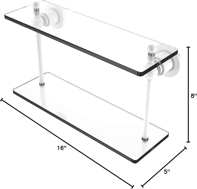 Allied Brass AP-2/16 Astor Place Collection 16 Inch Two Tiered Glass Shelf, Matte White