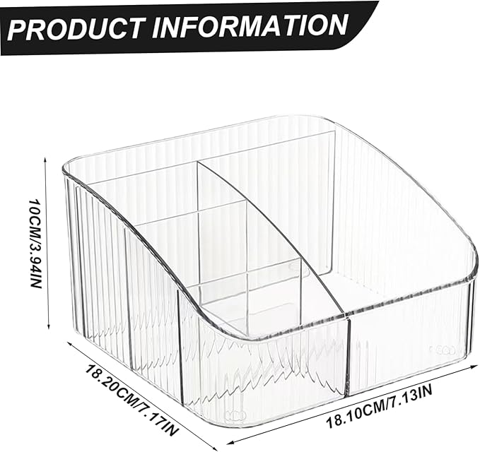 Plastic Makeup Organizer, Clear Plastic Makeup Organizer, 5 Compartment Cosmetic, 7x7x4 Inch Holder for Bedroom Vanity