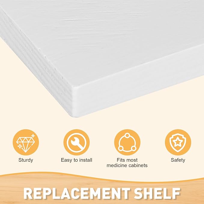 6pcs Medicine Cabinet Shelf Replacement 13inch Wooden Medicine Cabinet Shelves Wooden Bathroom Cabinets Shelves for Living Room Bathroom Kitchen Wall Mounted Medicine Cabinets (White)