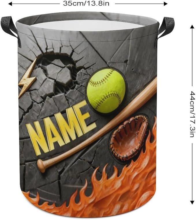 Personalized Softball Laundry Hamper Custom Name Funny Dirty Clothes Laundry Basket Portable Storage Basket For Home Bathroom Family Softball Lovers Xmas Birthday (style 6)