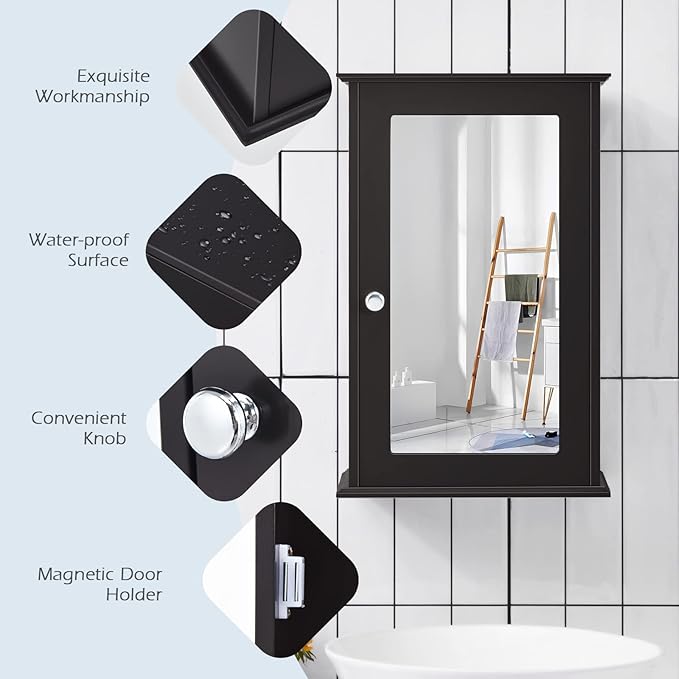 Dual-use, Wall Mount Mirror w/Adjustable Shelf, Vanity Storage Bathroom, Living Room or Entryway Medicine Cabinets, Small, Coffee