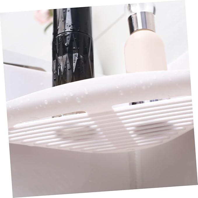 OSALADI 1set Wall Mounted Corner Shelf No Punching Triangle Plastic Storage Rack for Bathroom Kitchen Grey White Durable Design for Organizing Toiletries Creams and More 2pcs