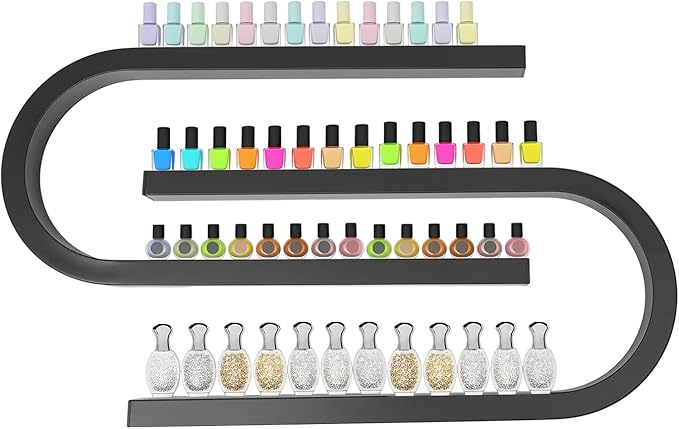 Nail Polish Organizer Wall Mounted, 2Pcs Nail Polish Storage Rack, Metal Nail Polish Storage Holder, Multifunctional Organizer for Essential Oil Perfume at Home Salon Spa(Black)