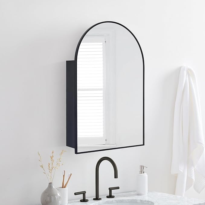 TEHOME 24 x 36'' Black Arch Bathroom Medicine Cabinet with Mirror Recessed and Surface Mounted Medicine Cabinet Mirror