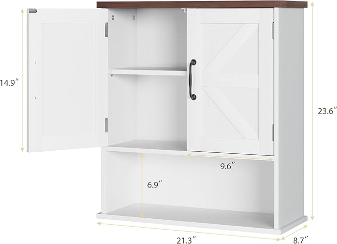 Smuxee Farmhouse Bathroom Cabinet Wall Mounted, White Small Medicine Cabinet with Adjustable Shelf, Bathroom Cabinet for Living Room, Laundry Room