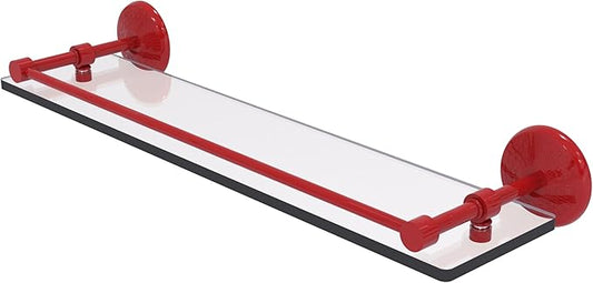 Allied Brass MC-1/22-GAL-FER Monte Carlo 22 Inch Tempered Glass Shelf with Gallery Rail, Fire Engine Red
