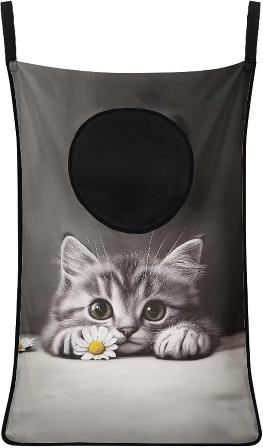 ZOUTAIRONG Hanging Laundry Hamper Zipper Storage Bag Space Saving Laundry Bag Hanging Clothes Hamper Laundry Baskets for Bathroom, Cute Daisy Cat Print