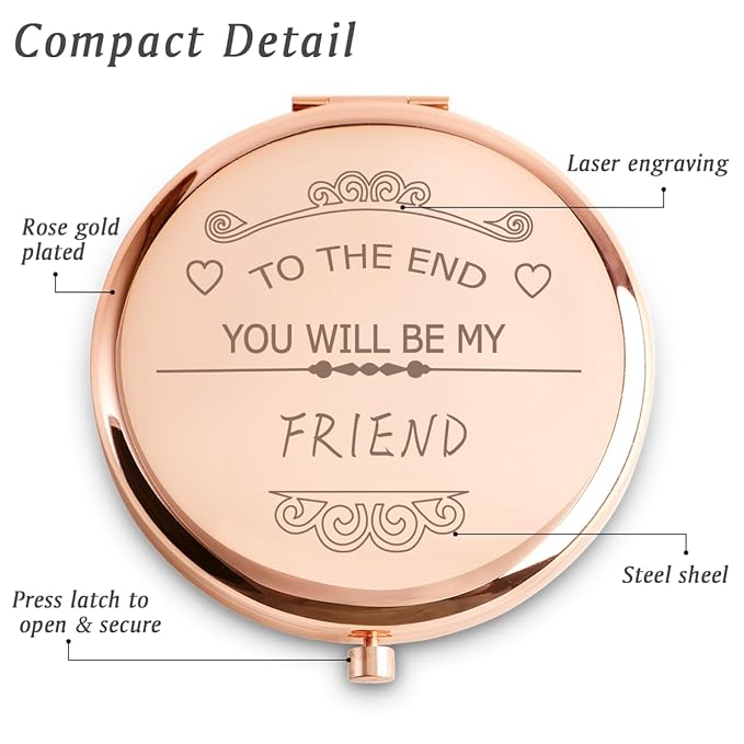 Friendship Gifts for Women Girls, Personalized Gifts for Friends BBF Bestie, Custom Compact Mirror for Birthday, Mothers Day, Graduation, Basket Stuffers