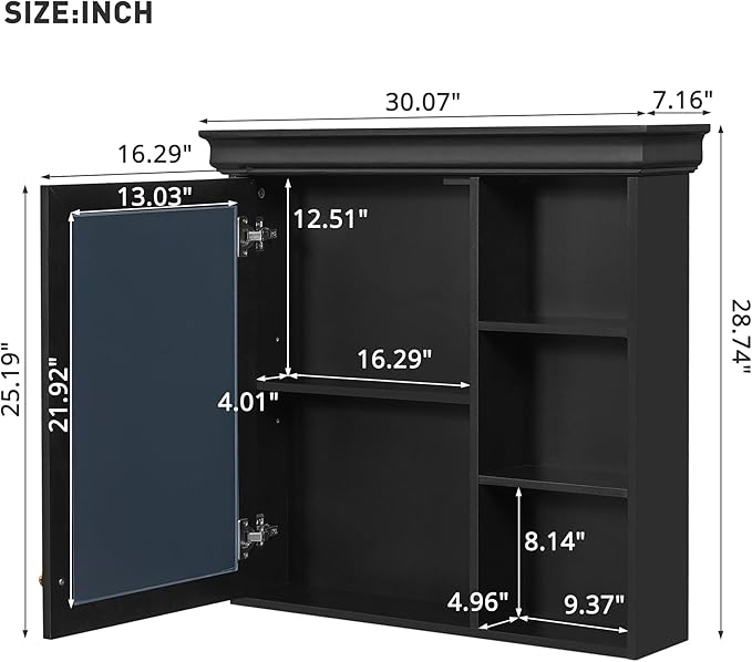 Merax Modern Bathroom Medicine Cabinet with Mirror, 30" x 28" Wall Mounted Medicine Cabinet with Storage and Open Shelves, Over The Toilet Mirrored Wall Storage