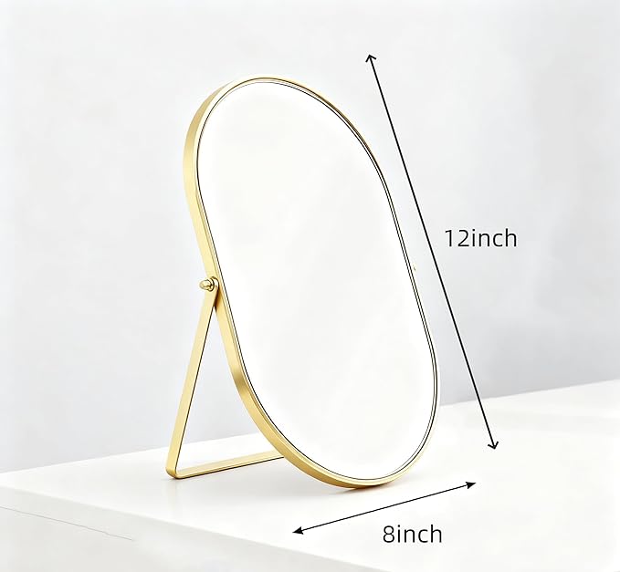 Feyarl Oval Vanity Makeup Mirror 12x8 Inch Vertical Tabletop Mirror Decorative Standing Cosmetic Mirror for Bedroom Bathroom Desk Dresser Table Desktop (Gold)