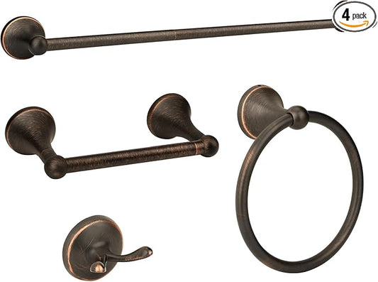 Antique 4 Piece Bathroom Hardware Accessories Set Oil Rubbed Bronze,24 Inch Towel Bar Set with Double Post Pivoting Toilet Paper Holder,Towel Rack Set Vintage,Bathroom Towel Holder Set Bronze