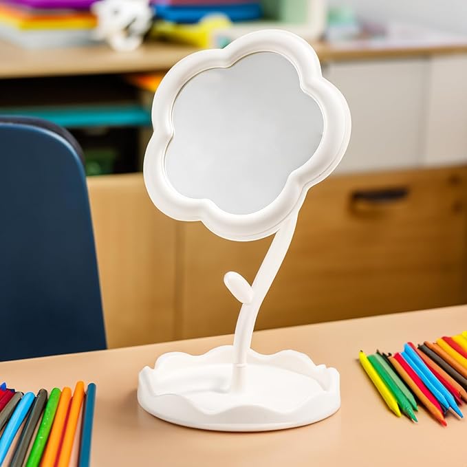 LONGSHENG - SINCE 2001 - White Desktop Makeup Mirror Flower Compact Mirror Children's Room Decor Bathroom or Bedroom Birthday Party Favors Birthday for Girls Women