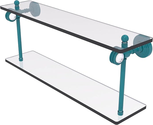 Allied Brass PG-2D-22-GLT Pacific Grove Collection 22 Inch Two Tiered Glass Shelf with Dotted Accents, Glokzin Teal