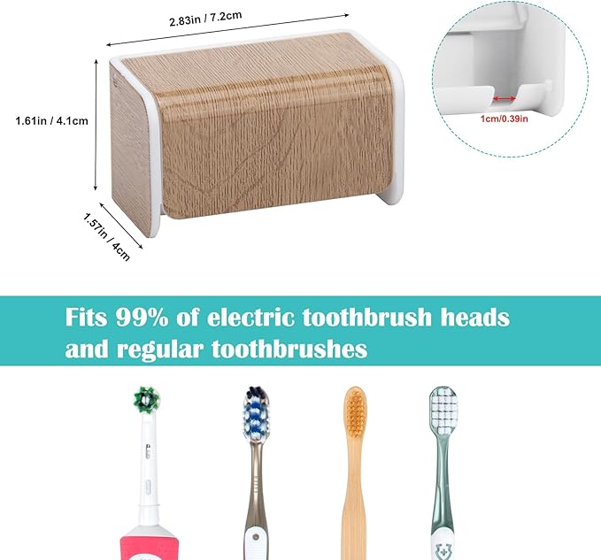 PARKMANI 2 PCS Toothbrush Holders Wall Mounted with Cover, Electric Tooth Brushing Holder for Bathroom, 2 Slots Self Adhesive Toothbrush Organizer, Toothbrush Stand for Family, Kids (2, Wood Grain)