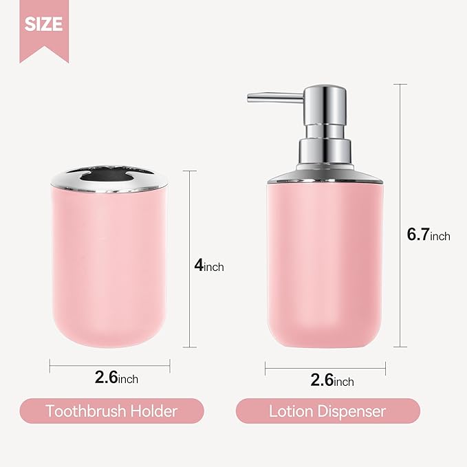 Pink Bathroom Accessories Set 2 PCS, Pink Bathroom Accessories, Plastic Soap Dispenser and Toothbrush Holder Set, Boho Bathroom Decor, Bathroom Set