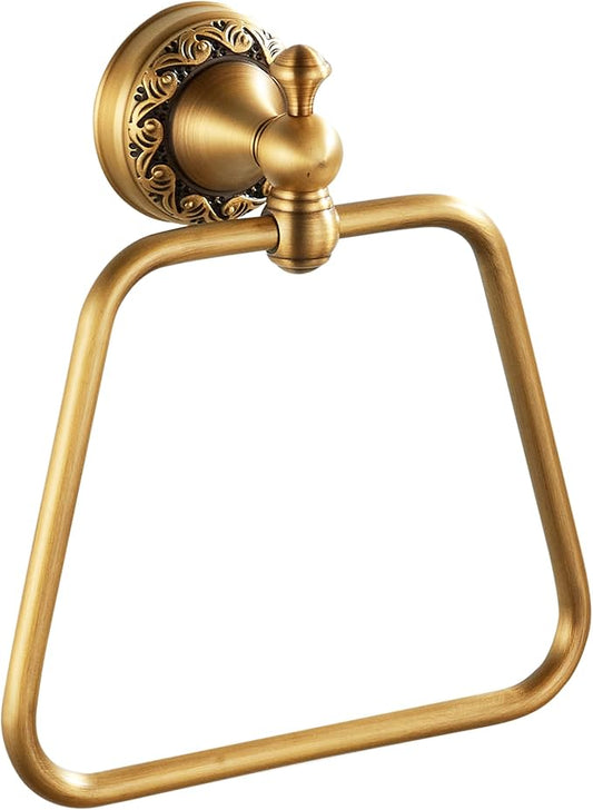 Trapezoid Antique Bronze Brass Hand Towel Holder, Bathroom Hardware Accessories,Pattern Carving Design