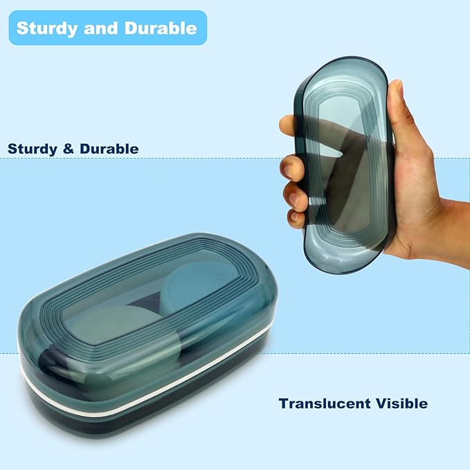 HAYSNA Solid Shampoo Bar Holder, Large Bar Soap Holder, Travel Soap Container, Soap Box with Draining Layer, Soap Case for Bathroom, Traveling, Gym, Camping (Blue Style-1-Large)